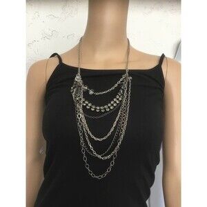 Silver Multi Chain and Rhinestone Necklace